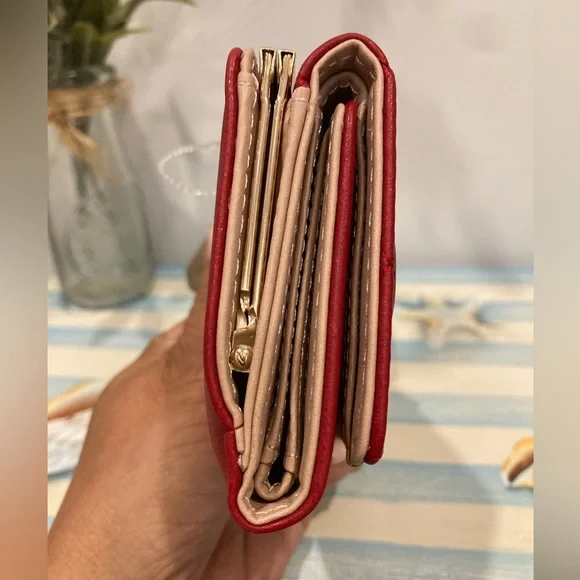 Red Quilted Bow Wallet | Rhinestone Accent | Glam Mini Wallet - Picture 3 of 6